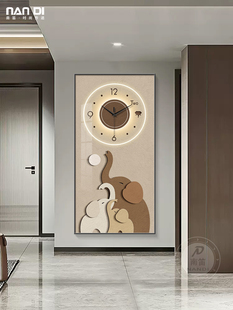 大象玄关装饰画钟表挂钟客厅，2023吉象如意创意艺术，时钟挂墙奶油风