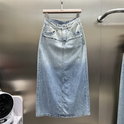 韩版女装2024夏装气质高腰，修身显瘦包臀长款牛仔半身裙一步裙