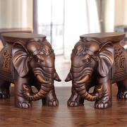 实木雕刻大象换鞋凳子，一对木质象，摆件落地玄关客厅手工艺