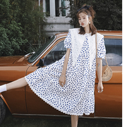 韩版孕妇装夏季小清新孕妇裙，宽松显瘦泡泡袖波点连衣裙