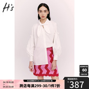 hs奥莱灯笼袖复古白色衬衫，女2023春装时髦设计感小众衬衣商场同款