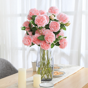 仿真牡丹花假花室内塑料装饰花餐桌客厅摆件绢花干花玫瑰花束摆设