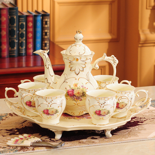 水杯茶具套装家用欧式客厅陶瓷水具，杯具茶杯子茶壶整套奢华带托盘