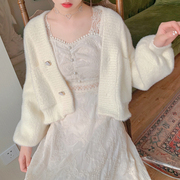 小个子针织开衫女厚秋冬很仙，的短款慵懒风白色水貂绒毛衣外套