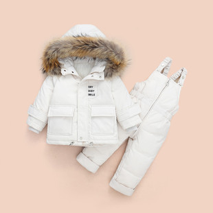 儿童羽绒服套装宝宝婴幼儿连帽背带裤冬季两件套男童女童冬装