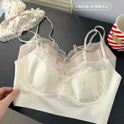 法式性感蕾丝内衣女轻盈兔兔杯无痕美背抹胸大胸显小女士文胸罩
