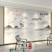 新中式水墨山水画墙纸客厅电视，背景壁布卧室壁纸影视墙布壁画