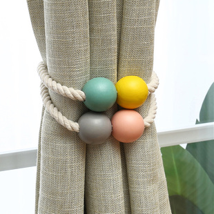 美式简约窗帘绑带窗帘扣绳子，创意木球磁铁扣，吸力吊球窗帘夹挂钩