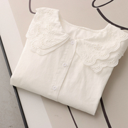 春季上衣日系双层镂空刺绣娃娃领衬衫白色甜美宽松衬衣女