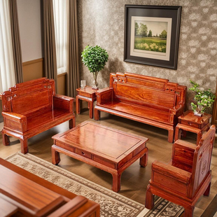 红木沙发刺猬紫檀电视柜三人，位单椅123六件套，组合客厅花梨木家具