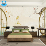 新中式古典禅意墙布意境古风，壁画手绘花鸟墙纸客厅卧室电视背景墙
