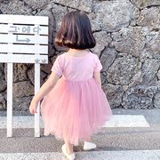 童装女童公主裙洋气2023夏季女宝宝纱裙纯色婴儿蓬蓬裙拼接裙