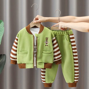 男童秋季套装2023婴幼儿童装男宝宝春装洋气棒球服三件套衣服
