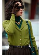 三所vintage复古西装领全羊毛针织，开衫短款纯色，毛衣外套通勤长袖