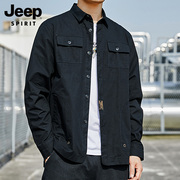 jeep工装外套男士春秋季衬衫，男潮流休闲长袖，翻领男装衬衣夹克