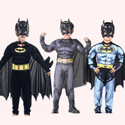 万圣节儿童表演服装男孩，蝙蝠侠肌肉斗篷，cos黑色披风舞会角色扮演