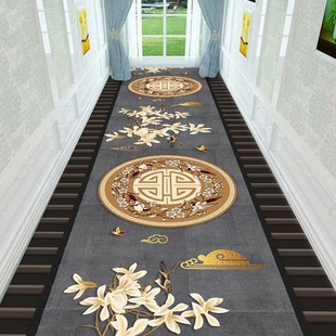 中式简约印花卷材地垫酒店宾馆走廊地毯过道可裁剪地毯