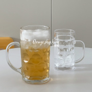 超大容量带把圆点玻璃杯创意餐厅水果茶杯水杯个性饮料杯啤酒杯子