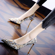 法国设计师A.D Hepburn优雅奢华珍珠高跟鞋名媛宴会尖头水钻