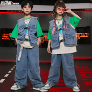 街舞儿童潮服hiphop演出服装男童马甲套装女童嘻哈舞蹈表演服装夏
