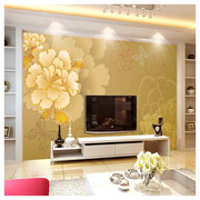 富贵牡丹花墙布现代中式卧室客厅，电视背景墙壁布纸影视墙壁纸壁画