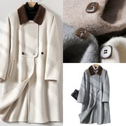 双面羊绒大衣女款秋冬气质，长款高级感撞色翻领羊毛呢子外套