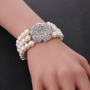 欧美手工白色珍珠镶钻手链，新娘饰品女生百搭时尚简约礼物首饰