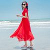 夏季雪纺连衣裙海边度假海南三亚裙显瘦时尚气质红色短袖沙滩长裙