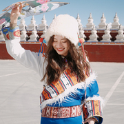 5折 复古蓝，氆氇藏袍 宽松华丽西藏藏族服装藏装女 旅拍服装