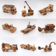 木头玩具车模型摆件复古玩具拖拉儿童礼物挖掘机模型玩具环保推车