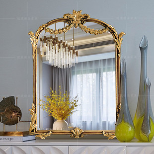 法式复古浴室化妆镜台式雕花桌面，欧式梳妆镜美式壁炉装饰镜子挂墙