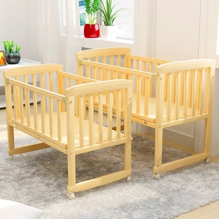 多功能实木婴儿床宝宝床儿童床，可变书桌摇篮床，拼接大床移动bb床