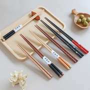 日式和风木筷子手工打磨家用天然实木尖头筷，套装缠线铁木筷子餐具