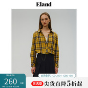 Eland衣恋纯色衬衫春季格纹衬衫长袖学院风宽松显瘦上衣