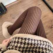 秋冬季咖啡色打底袜裤复古镂空竖条纹美腿丝袜日系jk奶白色连裤袜
