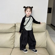 女童T恤套装春装2024韩版洋气儿童插肩袖上衣南瓜裤两件套潮