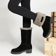 冬季雪地靴女中筒加绒加厚2023短靴防水防滑粗跟厚底保暖棉鞋