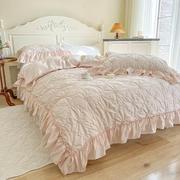 四件套纯棉公主风绗缝荷叶，边床裙北欧风，床上用品纯色韩版轻奢高端