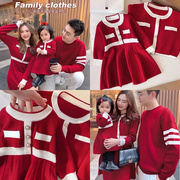 网红款红色喜庆亲子装毛衣针织衫，一家三口四口母子母女装家庭装