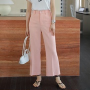 studiofun莫兰迪色系女装，设计感高腰，醋酸裤子春夏粉色蓝色喇叭裤