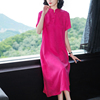 重磅铜氨丝连衣裙2024高端气质大码短袖，杭州真丝中式旗袍改良