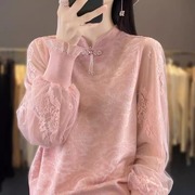 外贸中式粉色羊毛衫打底针织衫立领毛衣女洋气上衣