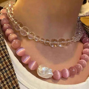 巴洛克珍珠项链天然淡水珍珠异形猫眼短款时髦颈链男女同款锁骨链