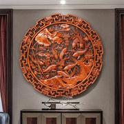 东阳木雕香樟木圆形精雕挂件，中式客厅玄关实木，壁挂背景墙装饰挂画