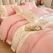 100纯棉全棉四件套欧式床单，被套床笠款高级感公主风床上用品粉色4