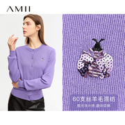 Amii羊毛毛针织衫女2024春修身显瘦针织衫瓢虫珠片绣工艺开衫