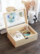 透明盖木质匣子桌面收纳盒小盒子长方形木盒实木化妆品储物玻璃盒