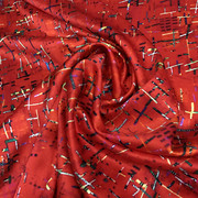 19姆米宽幅红色底喷绘印花桑蚕丝丝绸弹力真丝缎衬衣连衣裙面料