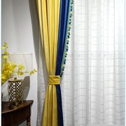 极速轻奢美式欧式客厅卧室复古窗帘，拼色黄色纯色窗帘遮光简约现代
