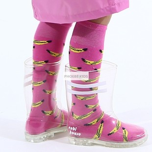 西班牙bobo同款儿童春秋冬pvc透明雨鞋ins男女宝宝横条纹雨靴